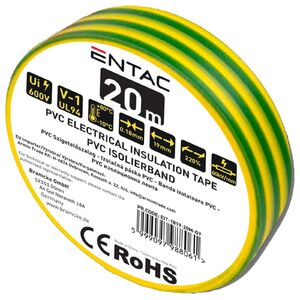 Entac szigetelőszalag 0.13x19mm z&ouml;ld-s&aacute;rga 20m